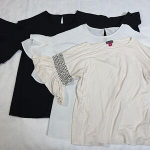 Lot of 3 M bell flutter smocked sleeves blouse work career professional casual